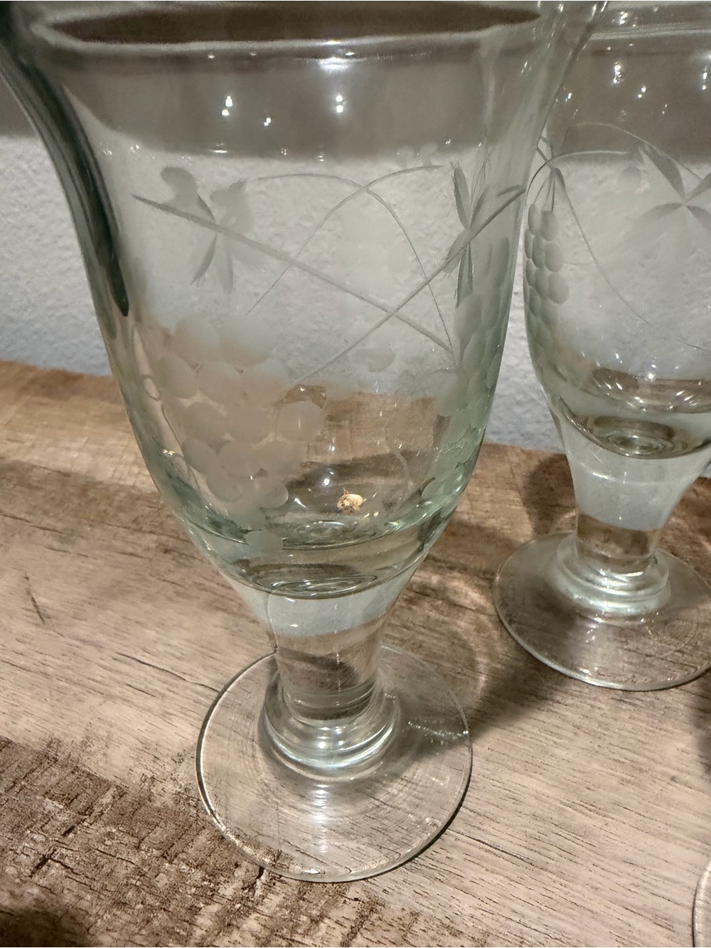 Etched Vintage Glass Goblets with grapes. Set of 6